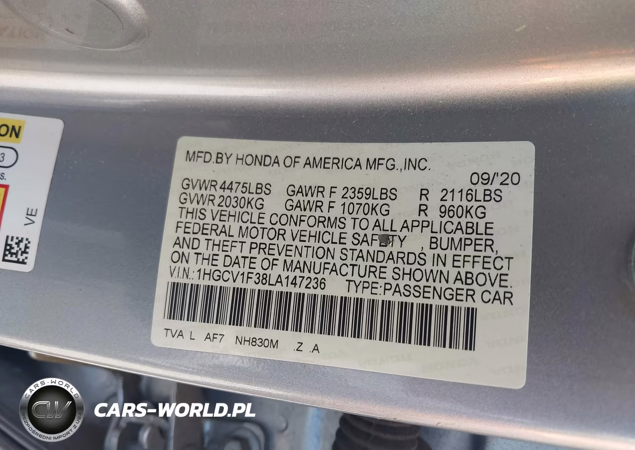 2020 Honda Accord Sport VIN:1HGCV1F38LA147236 - 9