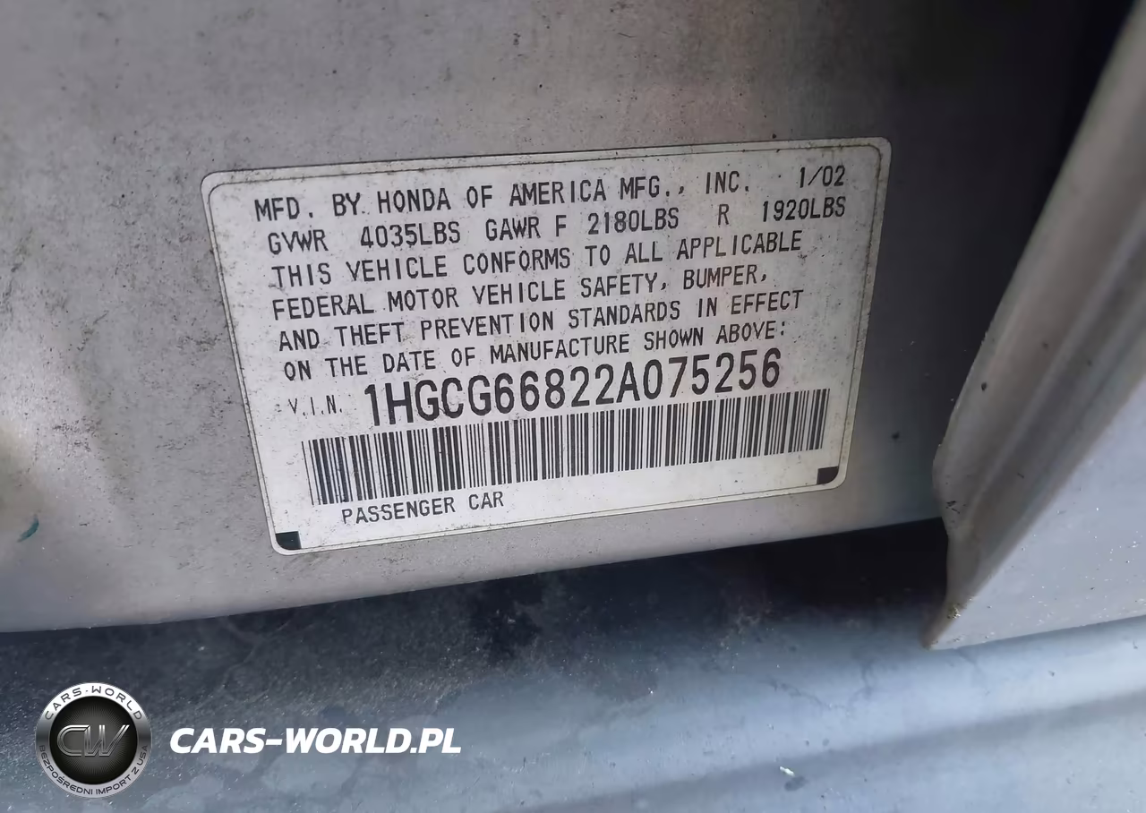 2002 Honda Accord 2.3 Ex-2.3 Se VIN:1HGCG66822A075256 - 9