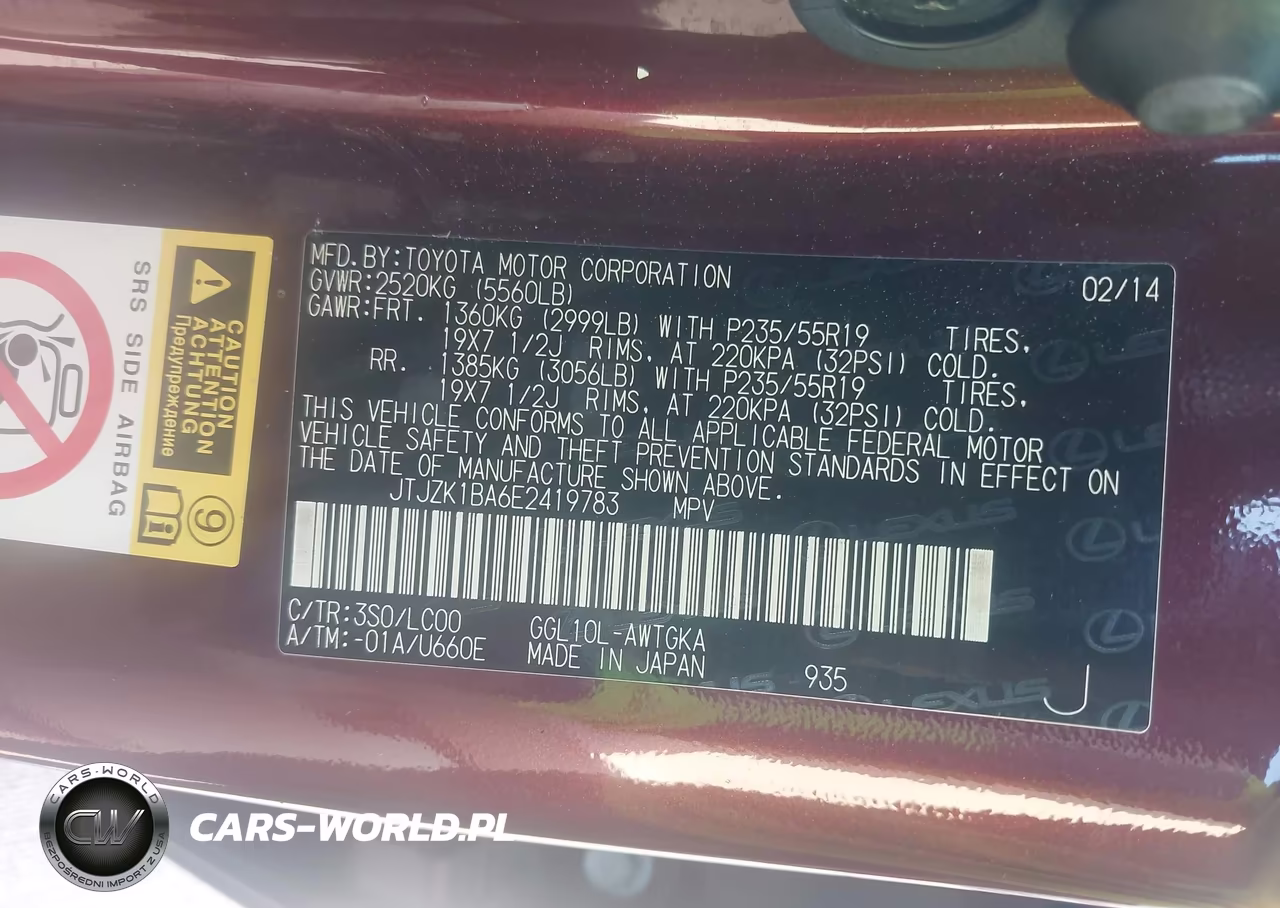 2014 Lexus Rx 350 VIN:JTJZK1BA6E2419783 - 9
