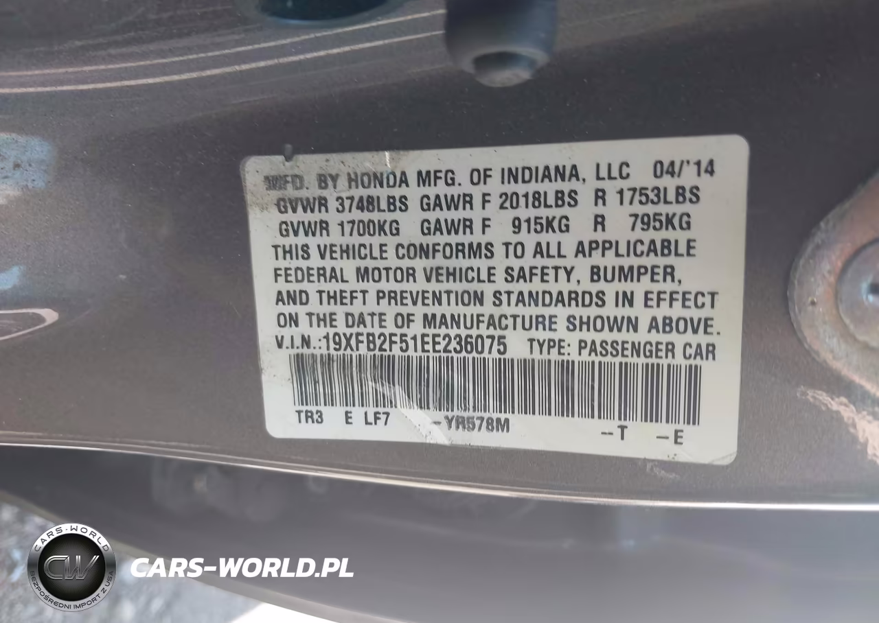 2014 Honda Civic Lx VIN:19XFB2F51EE236075 - 9
