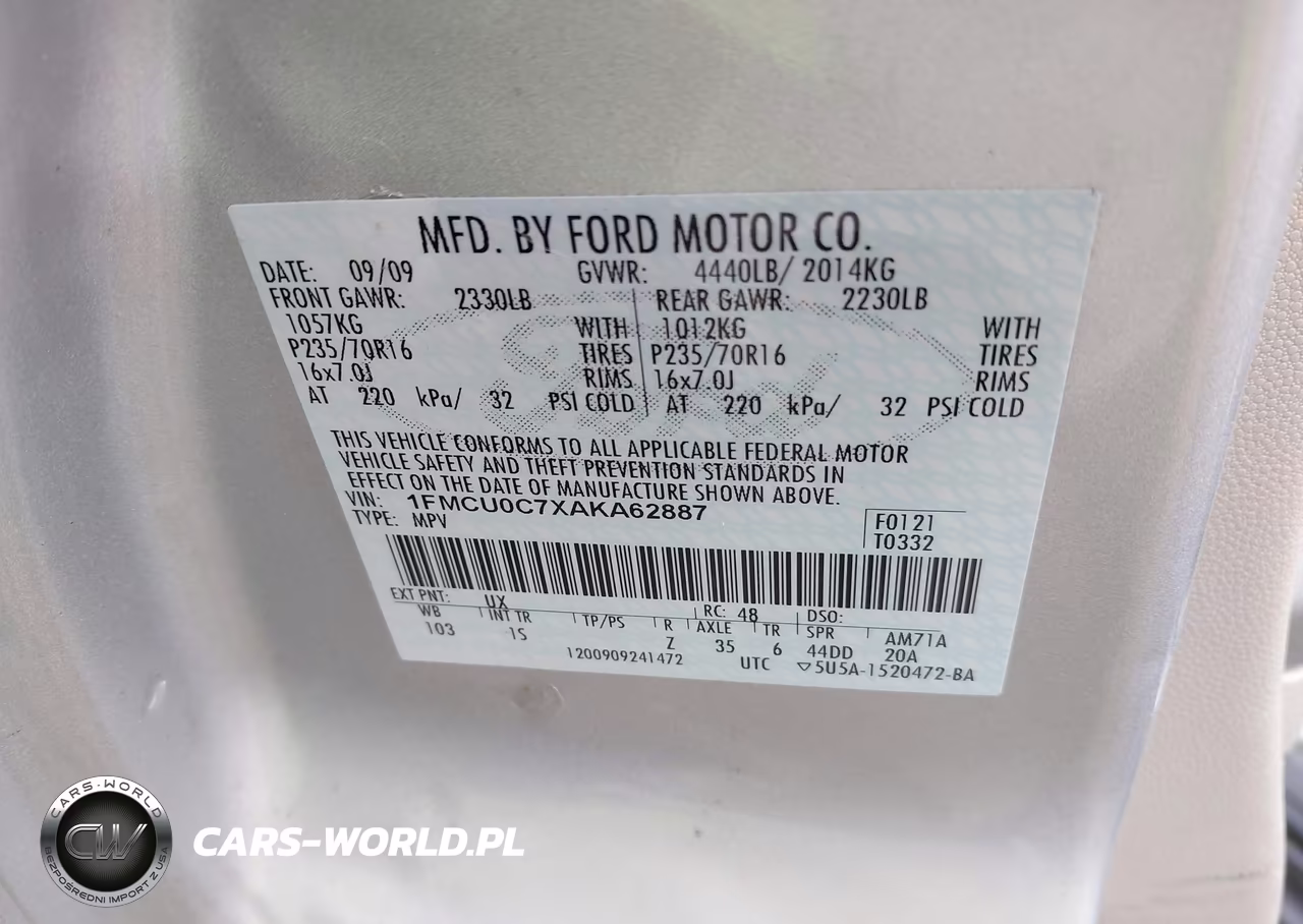 2010 Ford Escape Xls VIN:1FMCU0C7XAKA62887 - 9