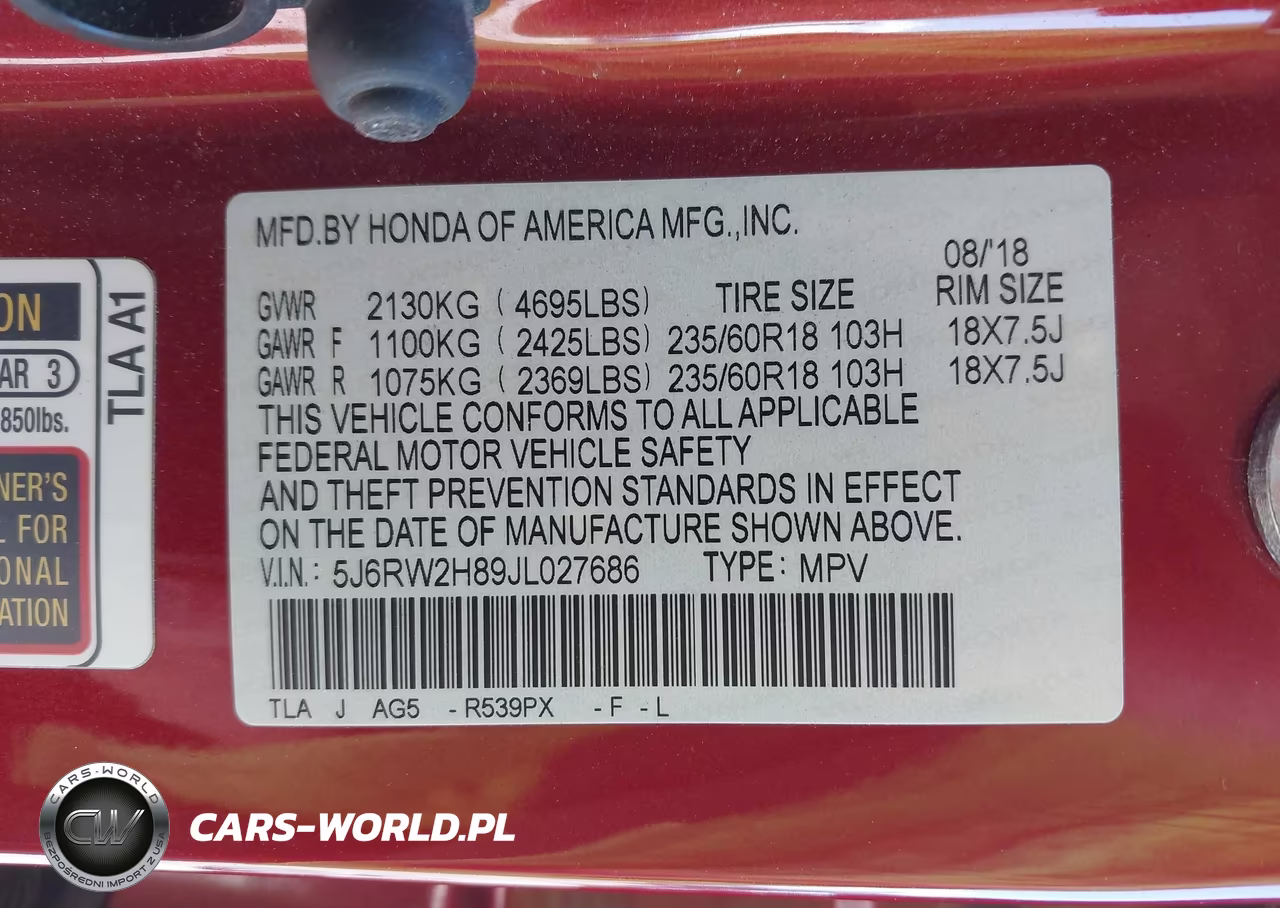 2018 Honda Cr-V Ex-L-Ex-L Navi VIN:5J6RW2H89JL027686 - 9