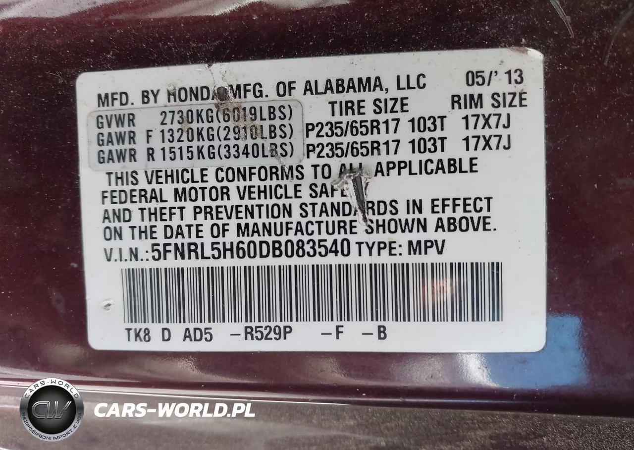 2013 Honda Odyssey Ex-L VIN:5FNRL5H60DB083540 - 9