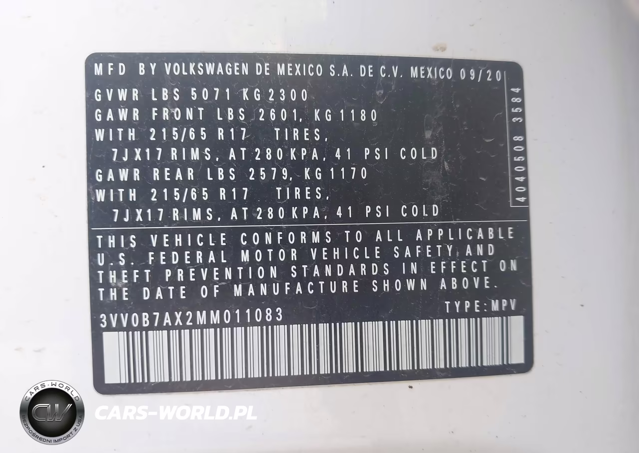 2021 Volkswagen Tiguan 2.0T S VIN:3VV0B7AX2MM011083 - 9