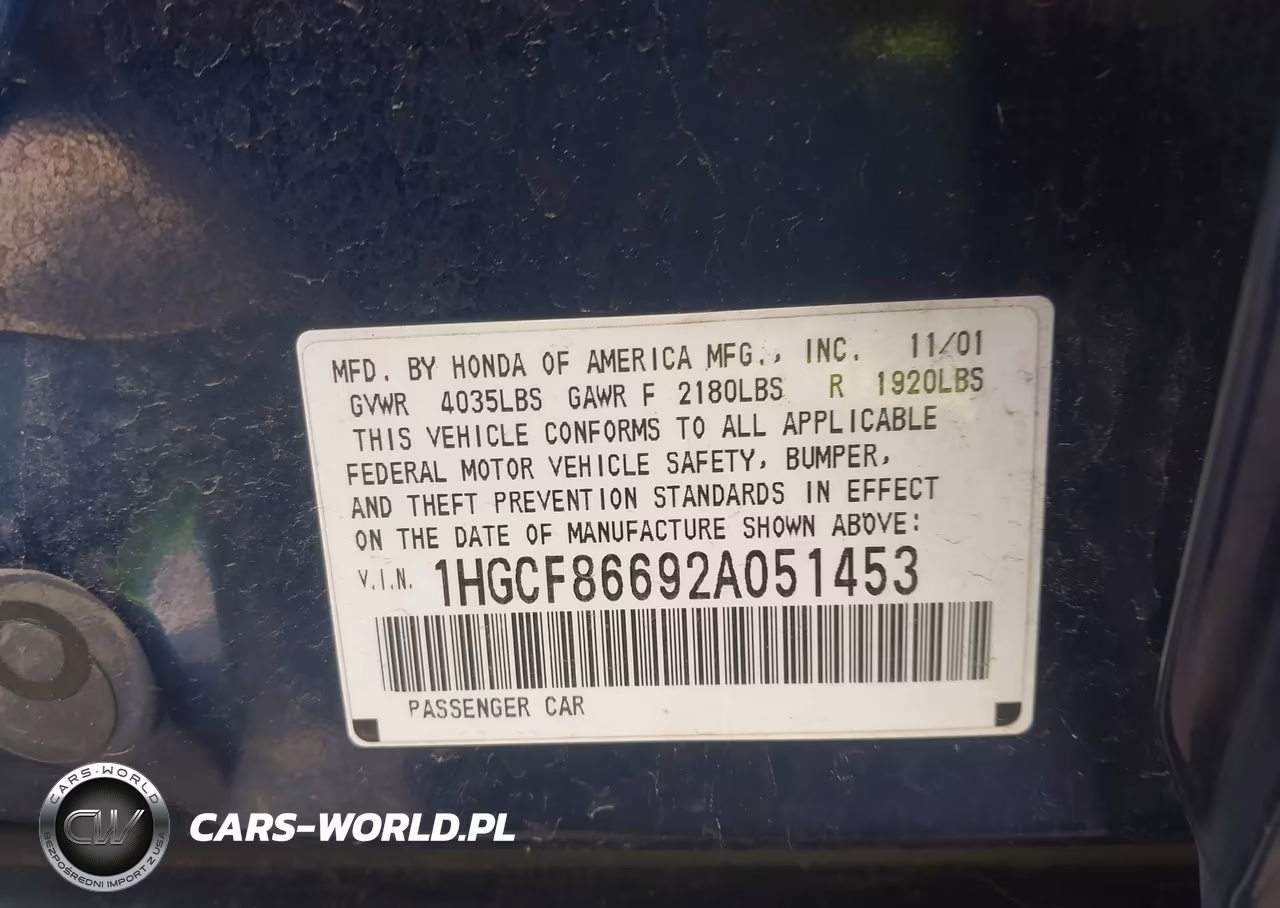 2002 Honda Accord 2.3 Vp VIN:1HGCF86692A051453 - 9