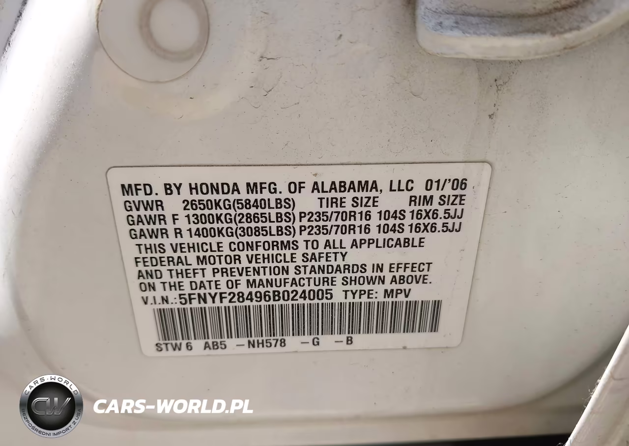 2006 Honda Pilot Ex VIN:5FNYF28496B024005 - 9
