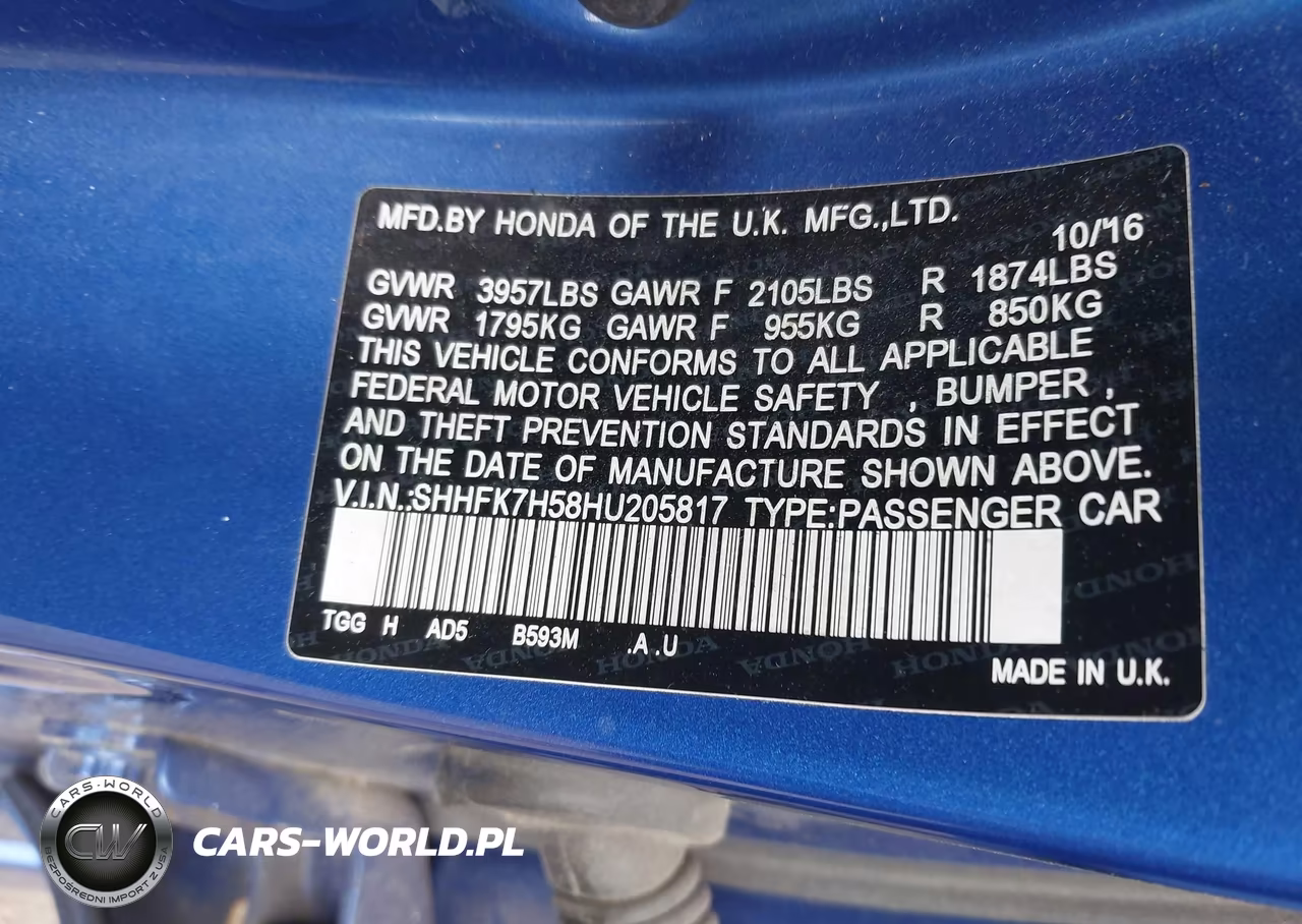2017 Honda Civic Ex VIN:SHHFK7H58HU205817 - 9