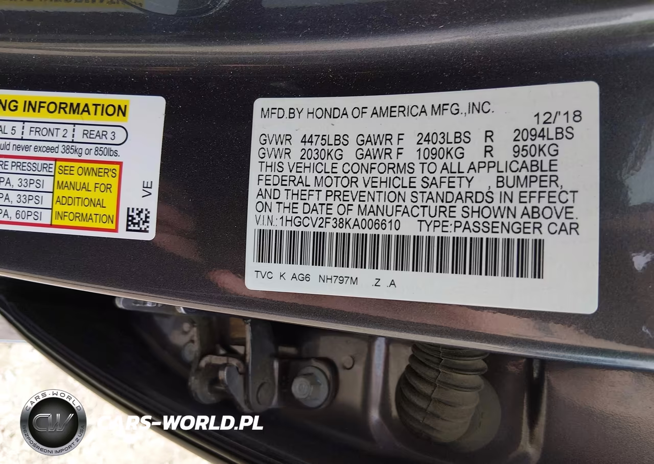 2019 Honda Accord Sport 2.0T VIN:1HGCV2F38KA006610 - 9