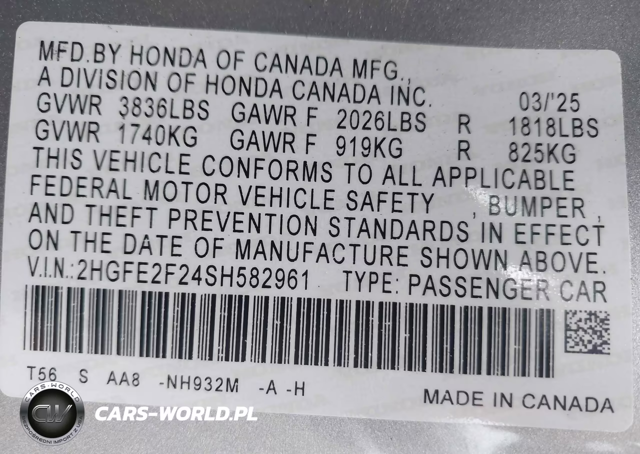 2025 Honda Civic Lx VIN:2HGFE2F24SH582961 - 9