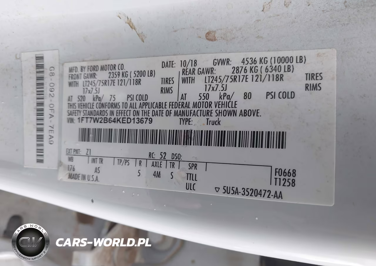 2019 Ford F-250 Xl VIN:1FT7W2B64KED13679 - 9
