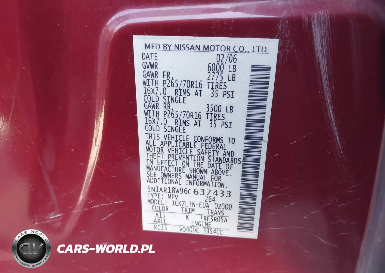 2006 Nissan Pathfinder Se VIN:5N1AR18W96C637433 - 9