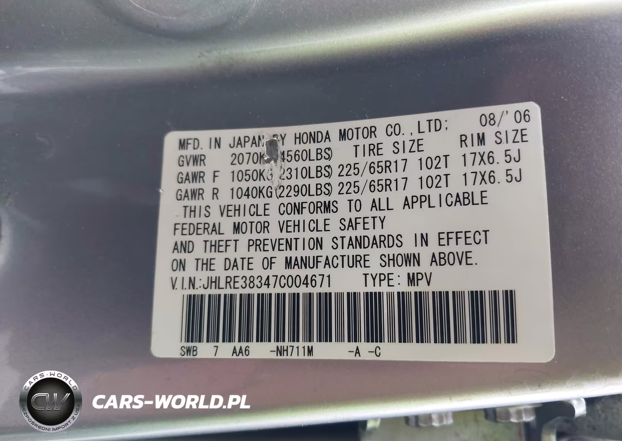 2007 Honda Cr-V Lx VIN:JHLRE38347C004671 - 9