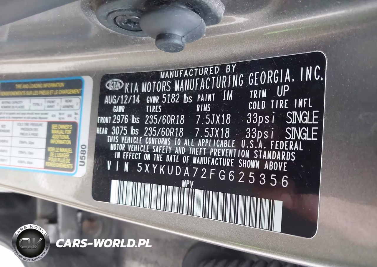 2015 Kia Sorento Ex V6 VIN:5XYKUDA72FG625356 - 7