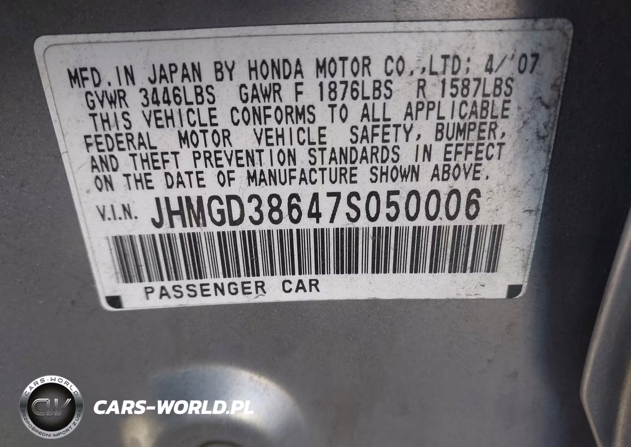 2007 Honda Fit Sport VIN:JHMGD38647S050006 - 9