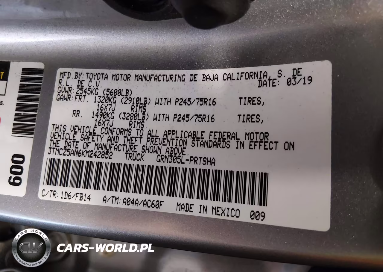 2019 Toyota Tacoma Sr V6 VIN:3TMCZ5AN6KM242852 - 9