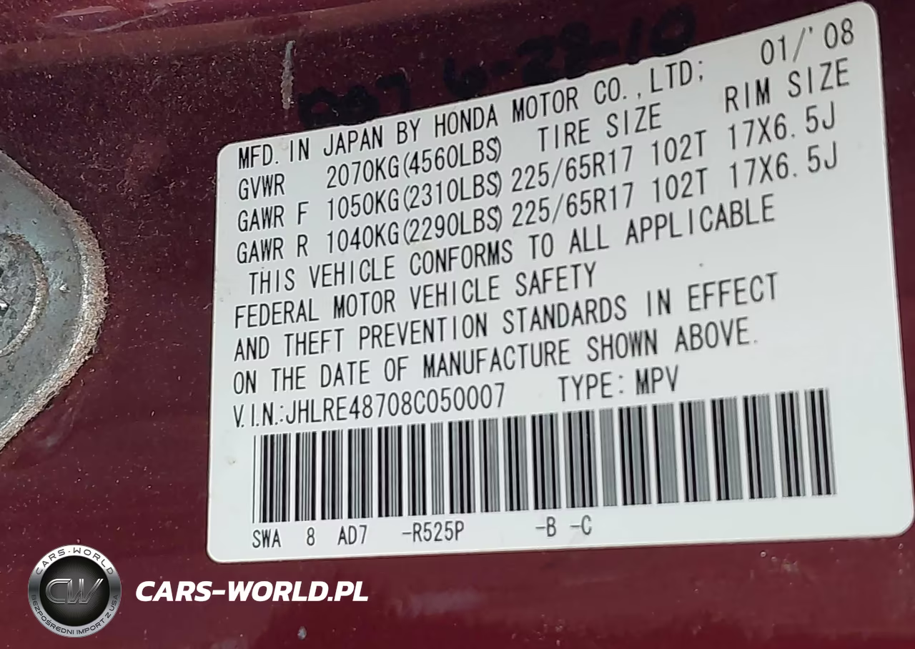 2008 Honda Cr-V Ex-L VIN:JHLRE48708C050007 - 9