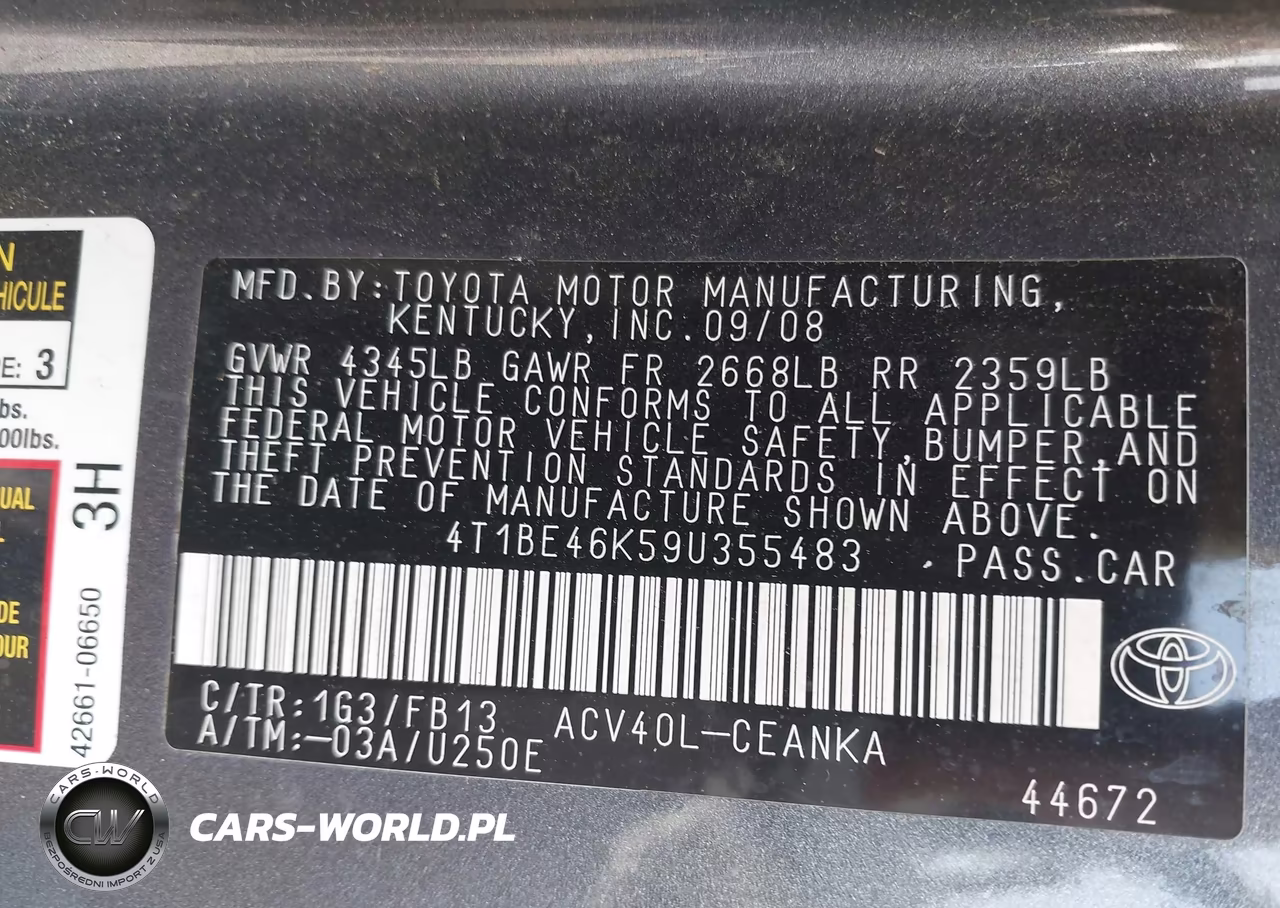2009 Toyota Camry Le VIN:4T1BE46K59U355483 - 9