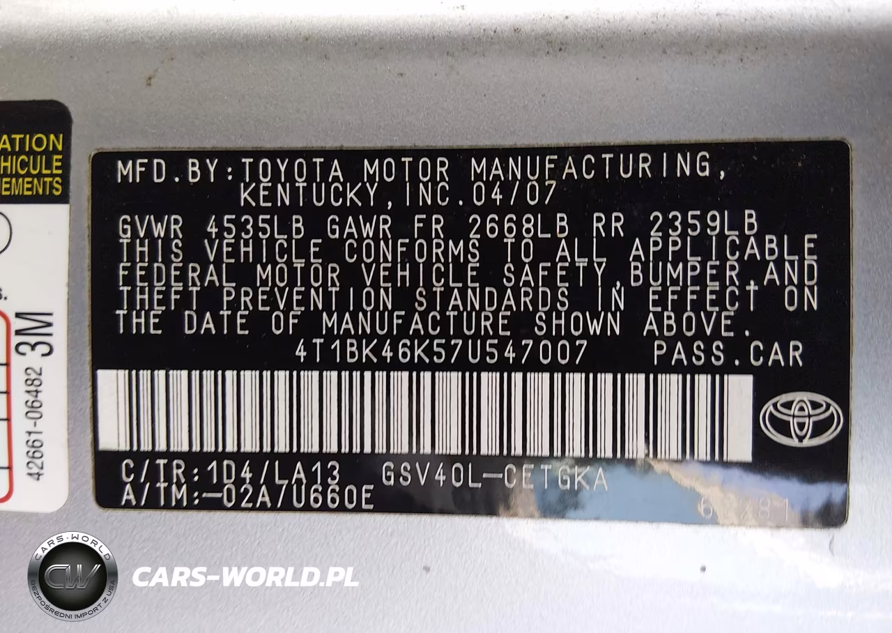 2007 Toyota Camry Xle V6 VIN:4T1BK46K57U547007 - 9
