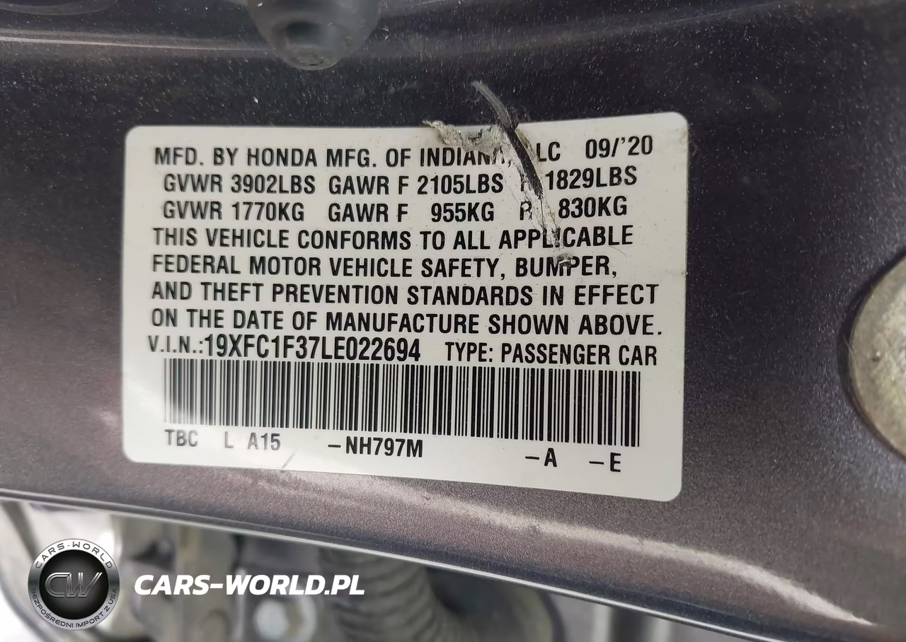 2020 Honda Civic Ex VIN:19XFC1F37LE022694 - 9