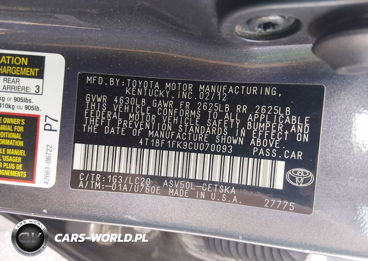 2012 Toyota Camry Se VIN:4T1BF1FK9CU070093 - 9