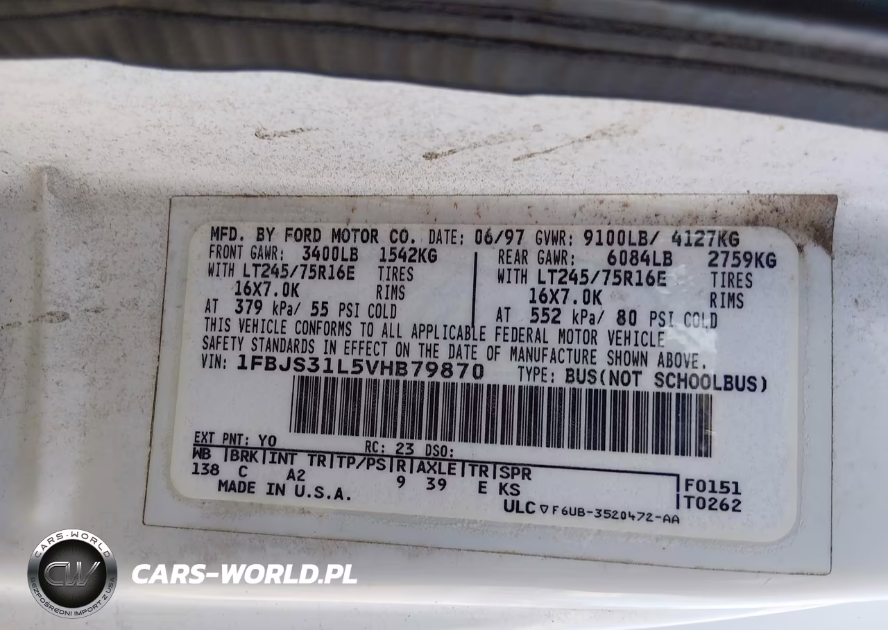 1997 Ford Club Wagon Xl-Xlt VIN:1FBJS31L5VHB79870 - 9