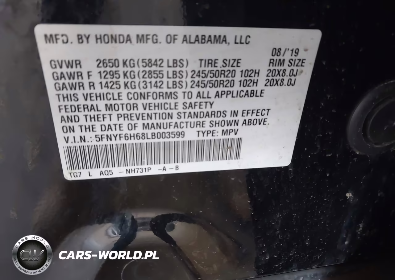 2020 Honda Pilot Awd Touring 7 Passenger VIN:5FNYF6H68LB003599 - 9