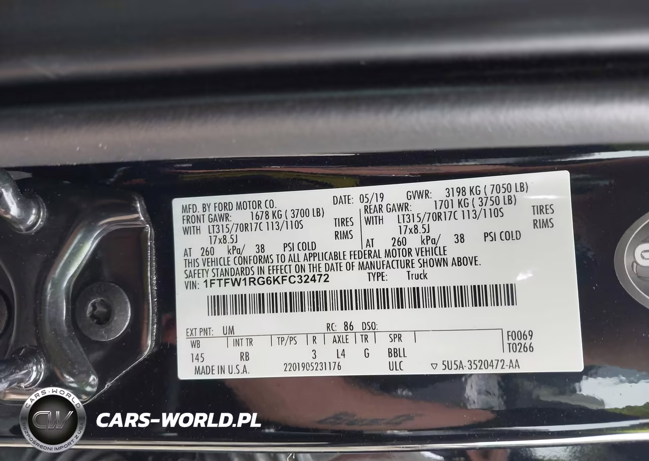 2019 Ford F-150 Raptor VIN:1FTFW1RG6KFC32472 - 9
