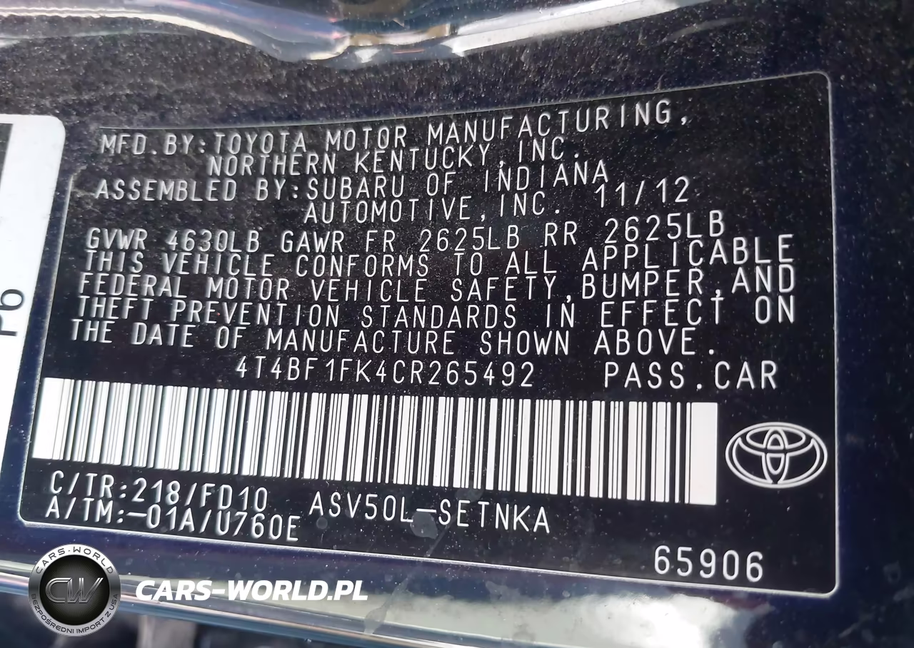 2012 Toyota Camry Le VIN:4T4BF1FK4CR265492 - 9