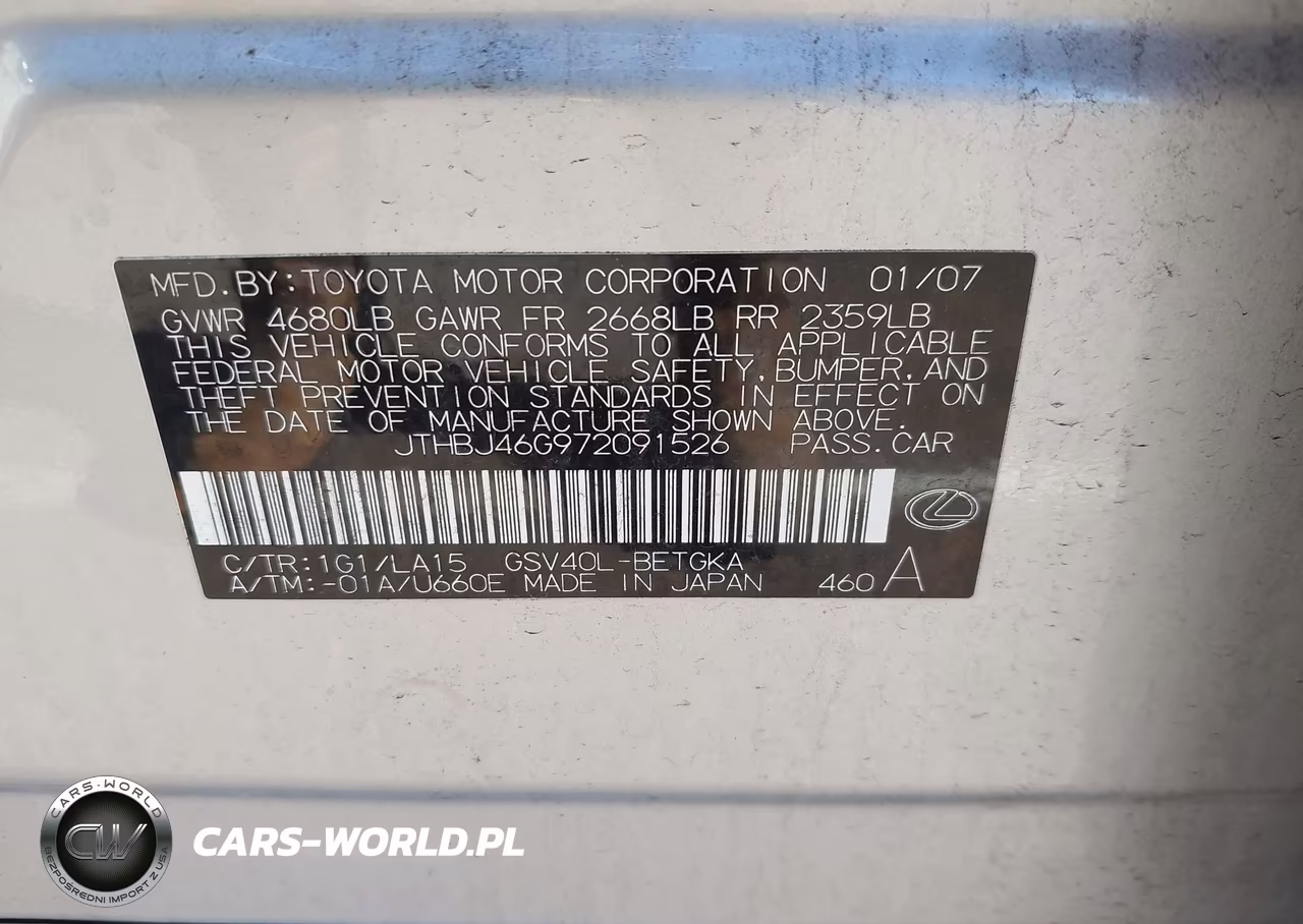 2007 Lexus Es 350 VIN:JTHBJ46G972091526 - 9