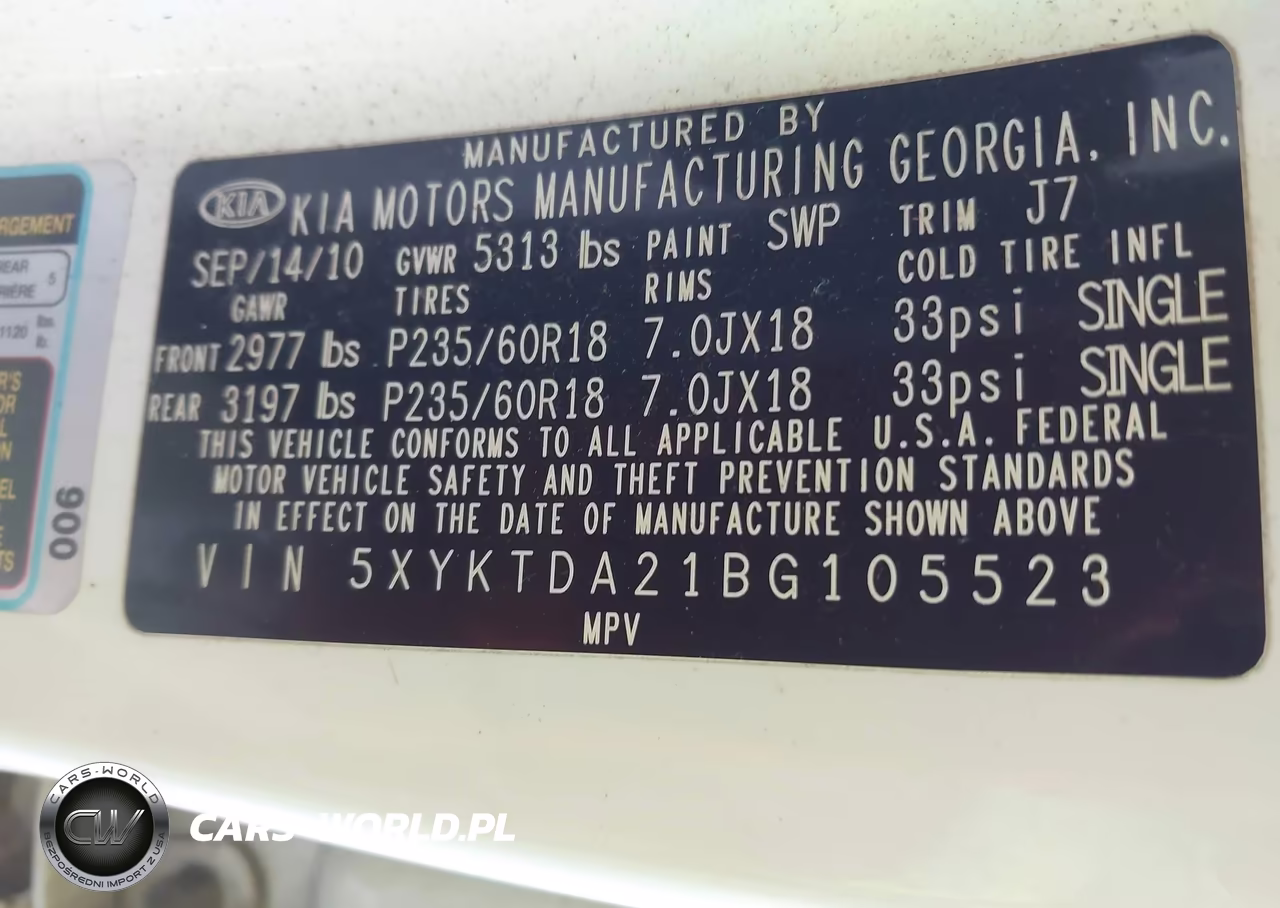 2011 Kia Sorento Lx V6 VIN:5XYKTDA21BG105523 - 9