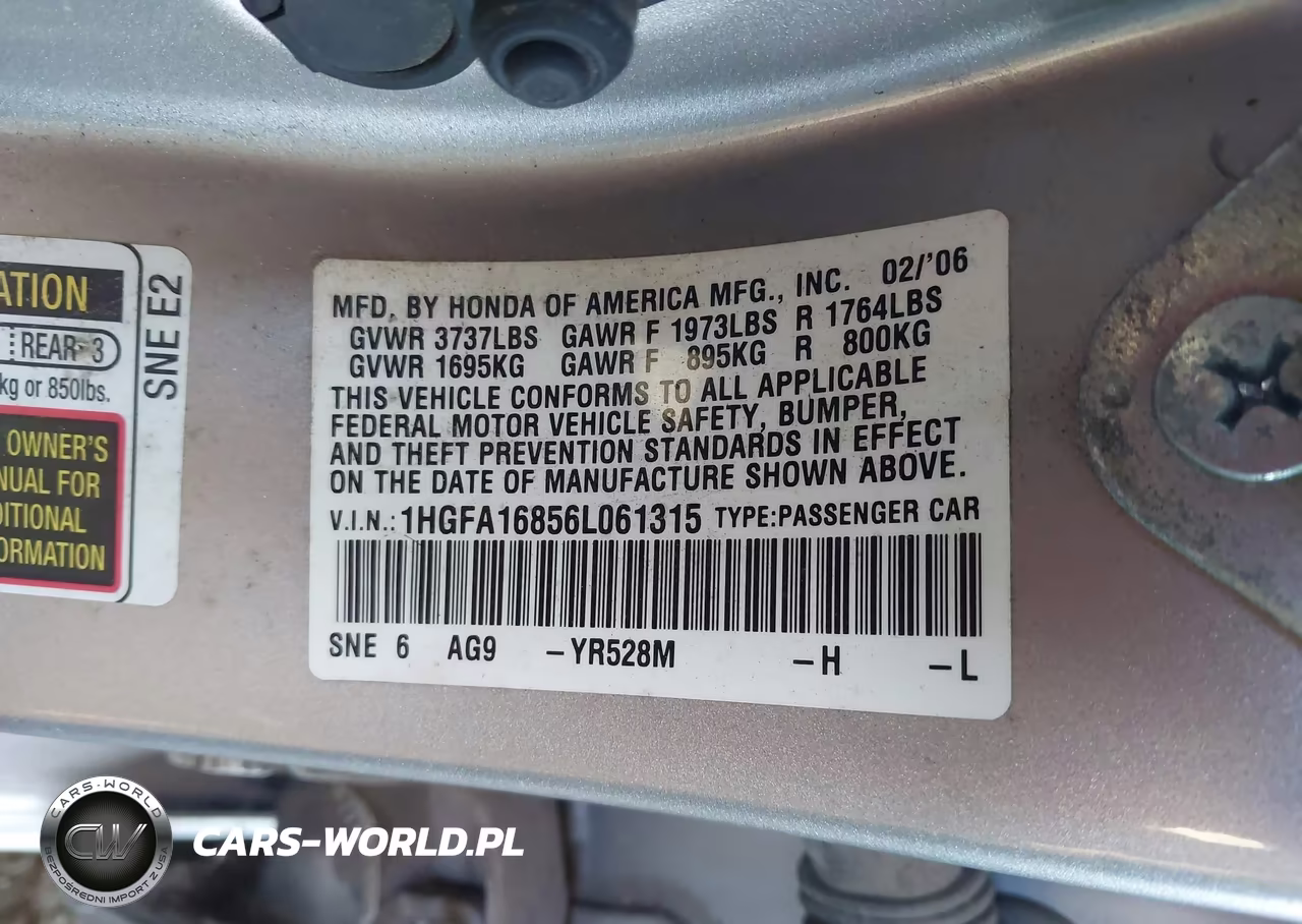 2006 Honda Civic Ex VIN:1HGFA16856L061315 - 9