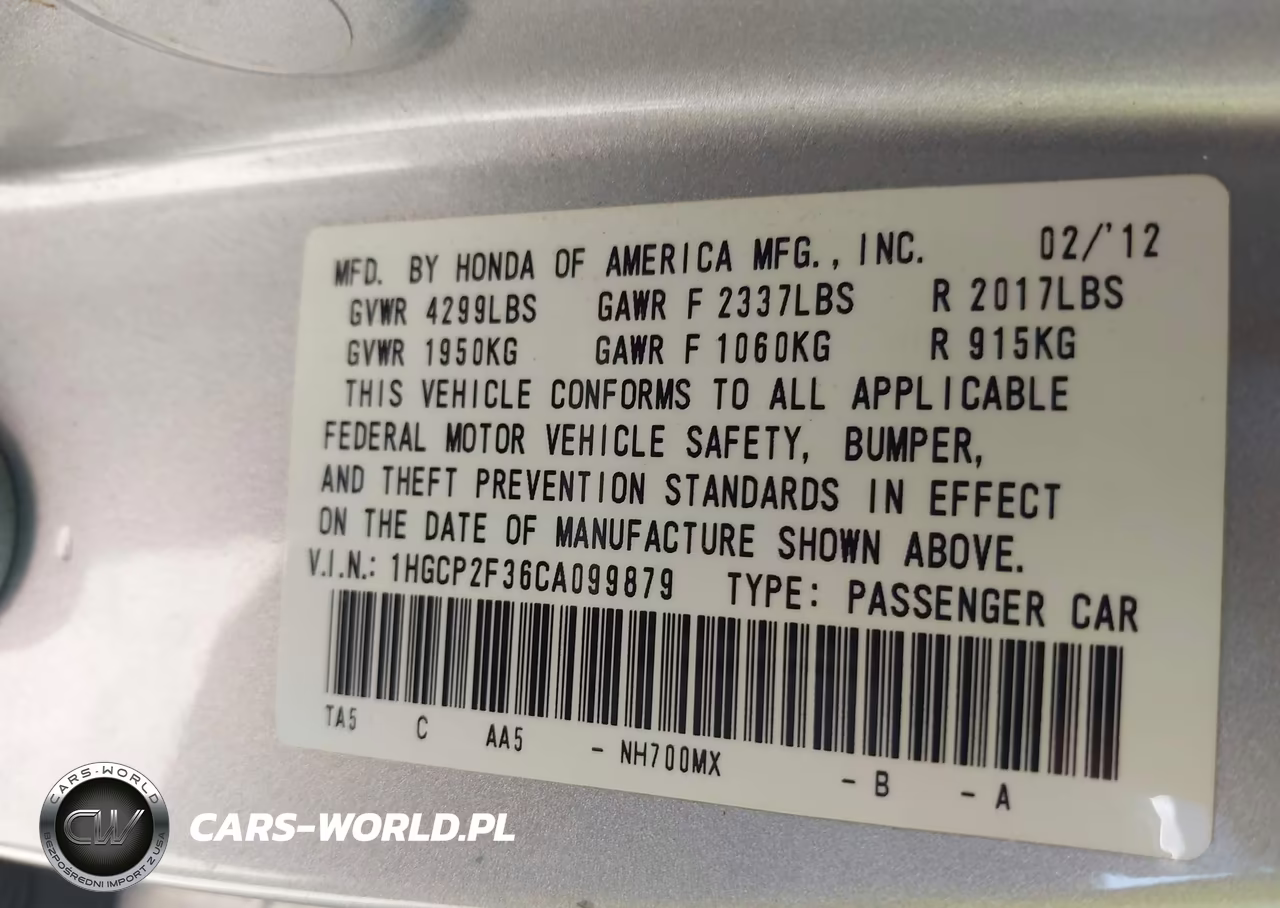 2012 Honda Accord 2.4 Lx VIN:1HGCP2F36CA099879 - 9