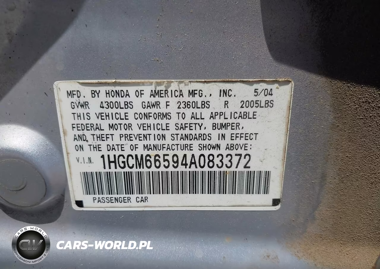 2004 Honda Accord 3.0 Ex VIN:1HGCM66594A083372 - 9