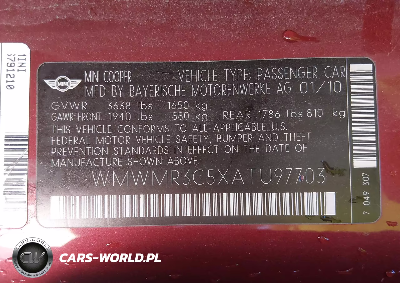 2010 Mini Cooper VIN:WMWMR3C5XATU97703 - 9