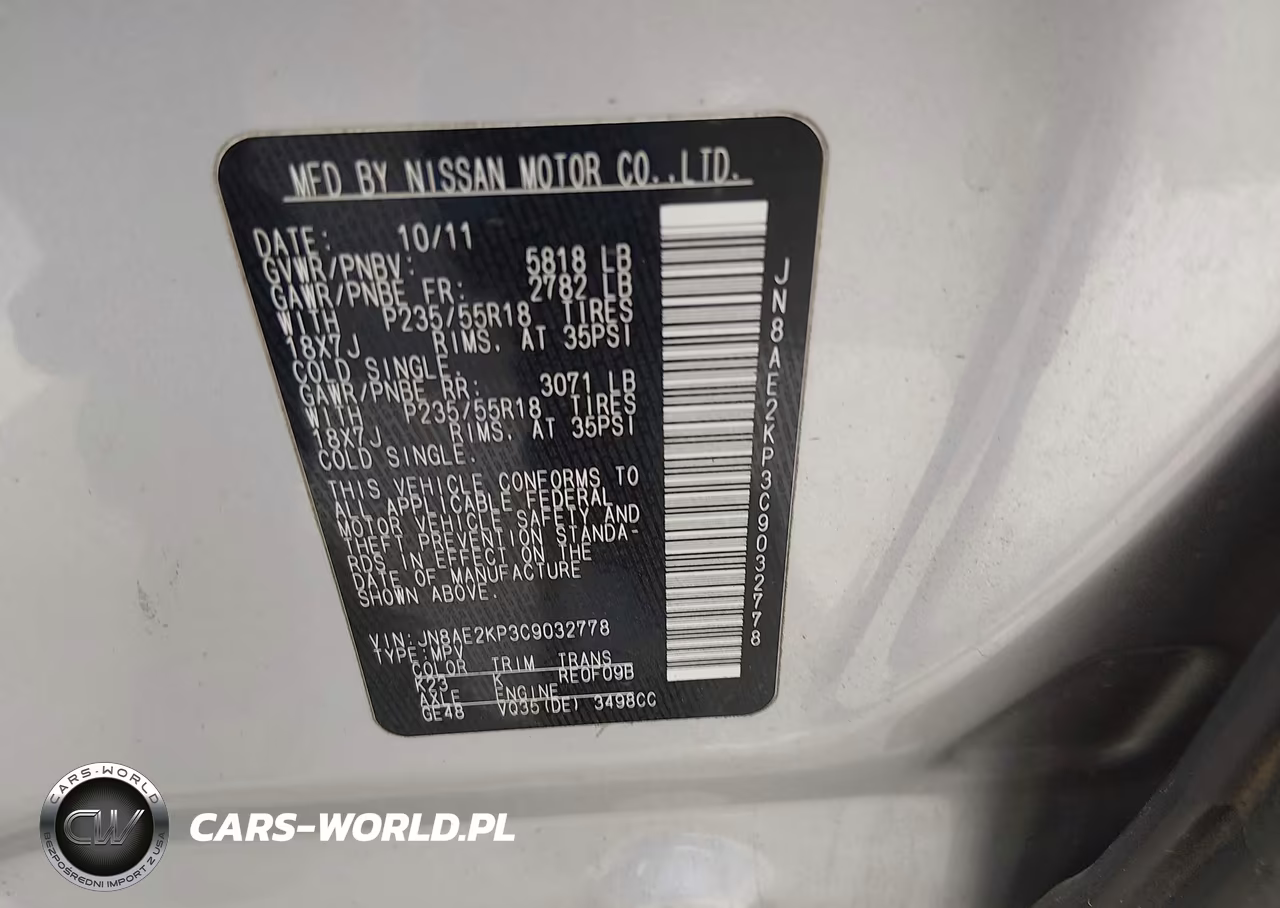 2012 Nissan Quest Sl VIN:JN8AE2KP3C9032778 - 9