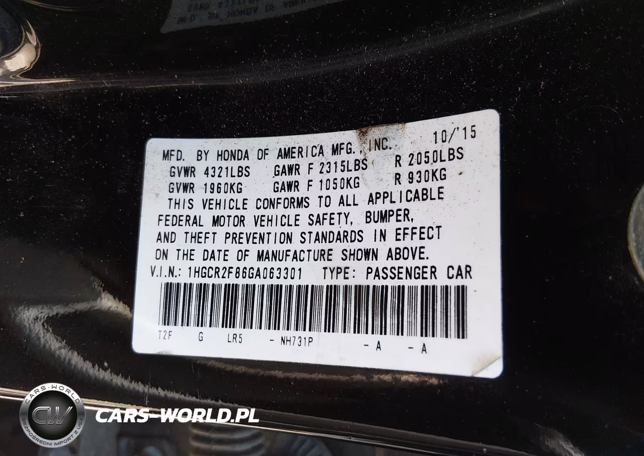 2016 Honda Accord Ex-L VIN:1HGCR2F86GA063301 - 9