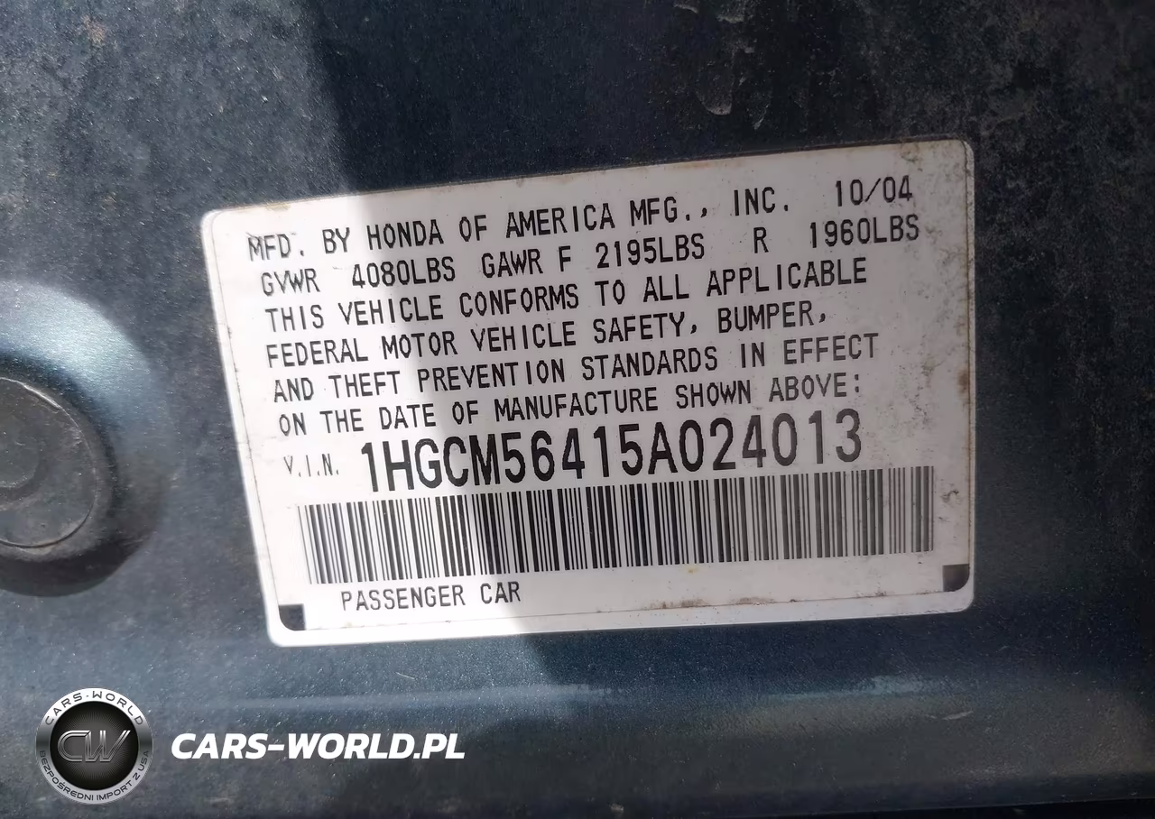 2005 Honda Accord 2.4 Lx VIN:1HGCM56415A024013 - 9