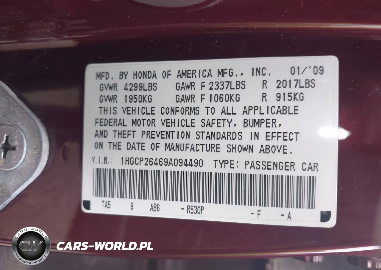 2009 Honda Accord 2.4 Lx-P VIN:1HGCP26469A094490 - 9