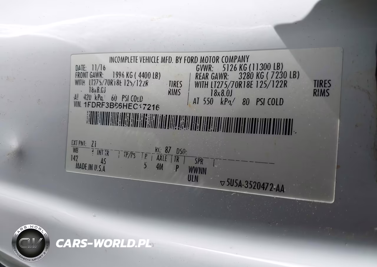 2017 Ford F-350 Xl VIN:1FDRF3B66HEC17216 - 8