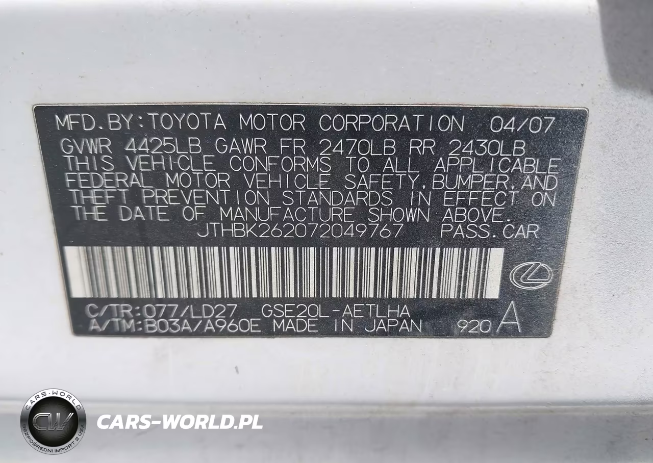 2007 Lexus Is 250 VIN:JTHBK262072049767 - 9
