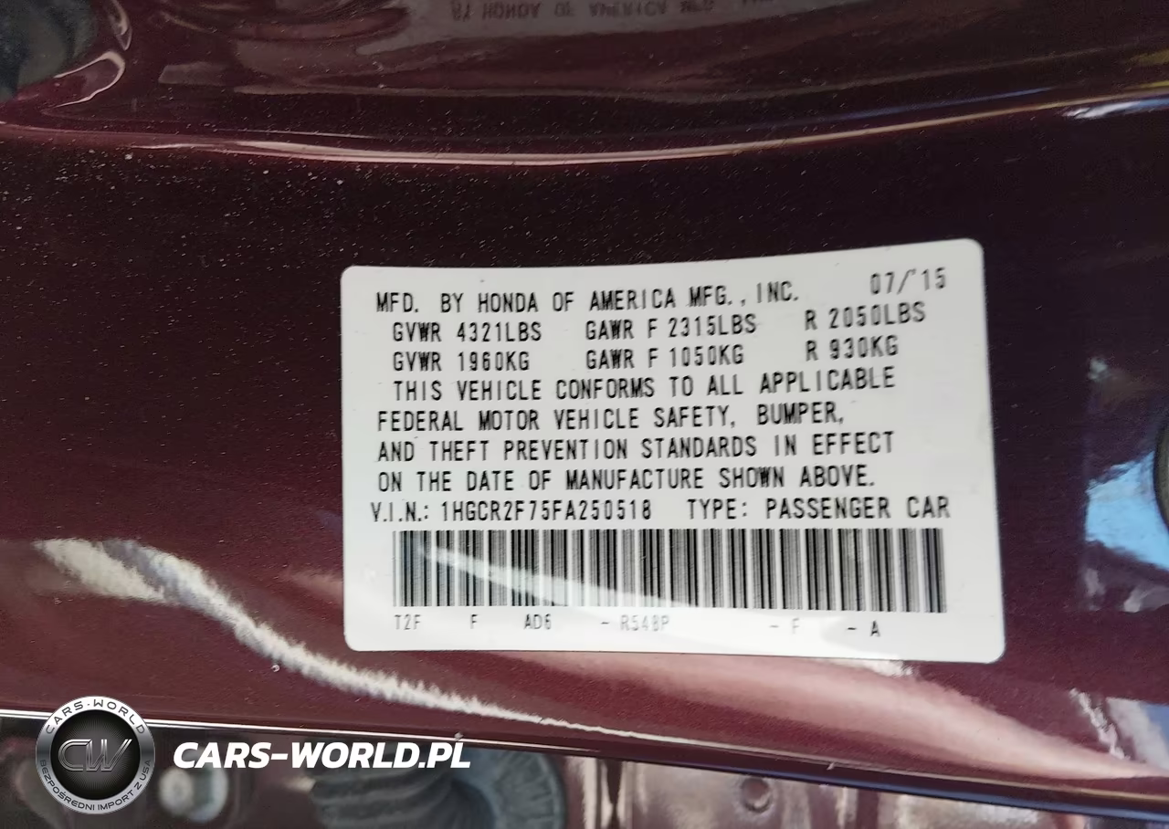 2015 Honda Accord Ex VIN:1HGCR2F75FA250518 - 9
