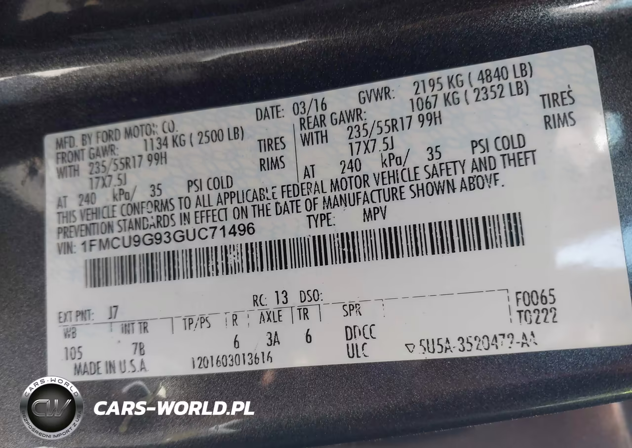 2016 Ford Escape Se VIN:1FMCU9G93GUC71496 - 9