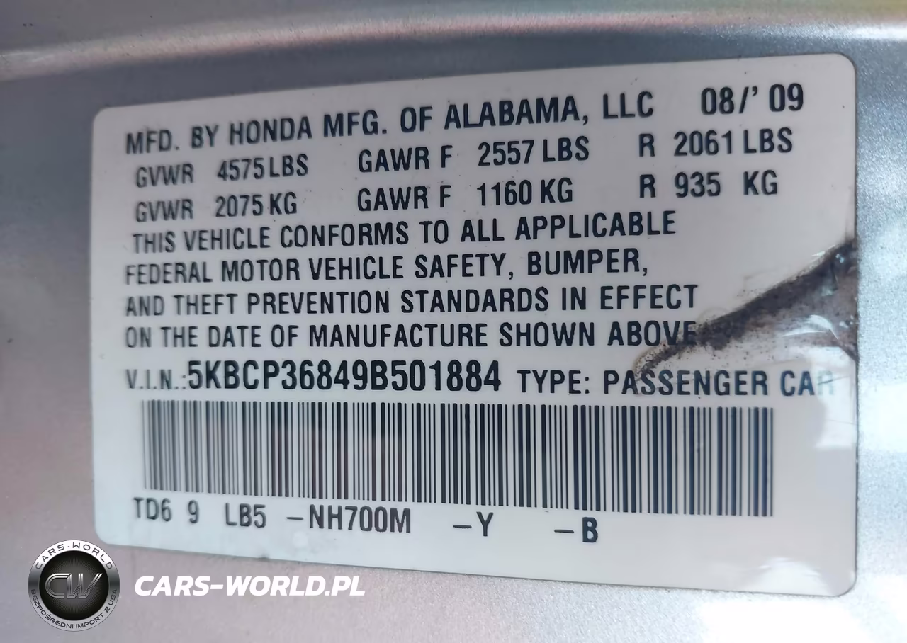 2009 Honda Accord 3.5 Ex-L VIN:5KBCP36849B501884 - 9