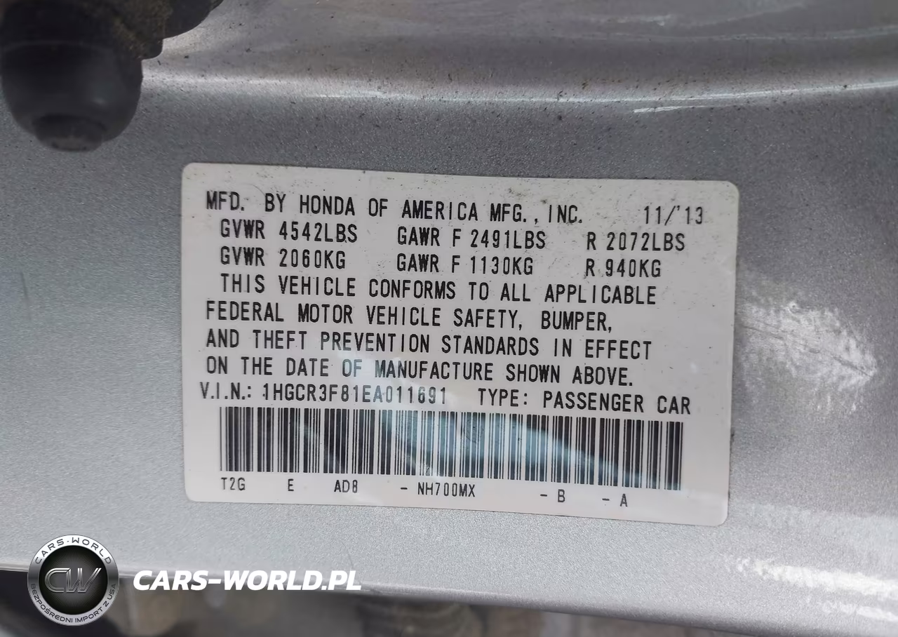 2014 Honda Accord Ex-L V-6 VIN:1HGCR3F81EA011691 - 9