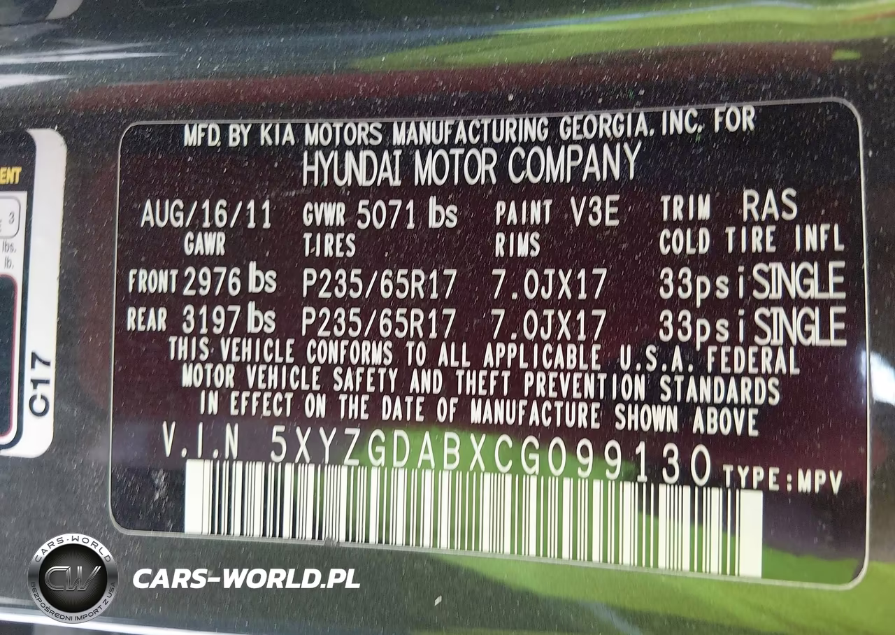 2012 Hyundai Santa Fe Gls VIN:5XYZGDABXCG099130 - 9