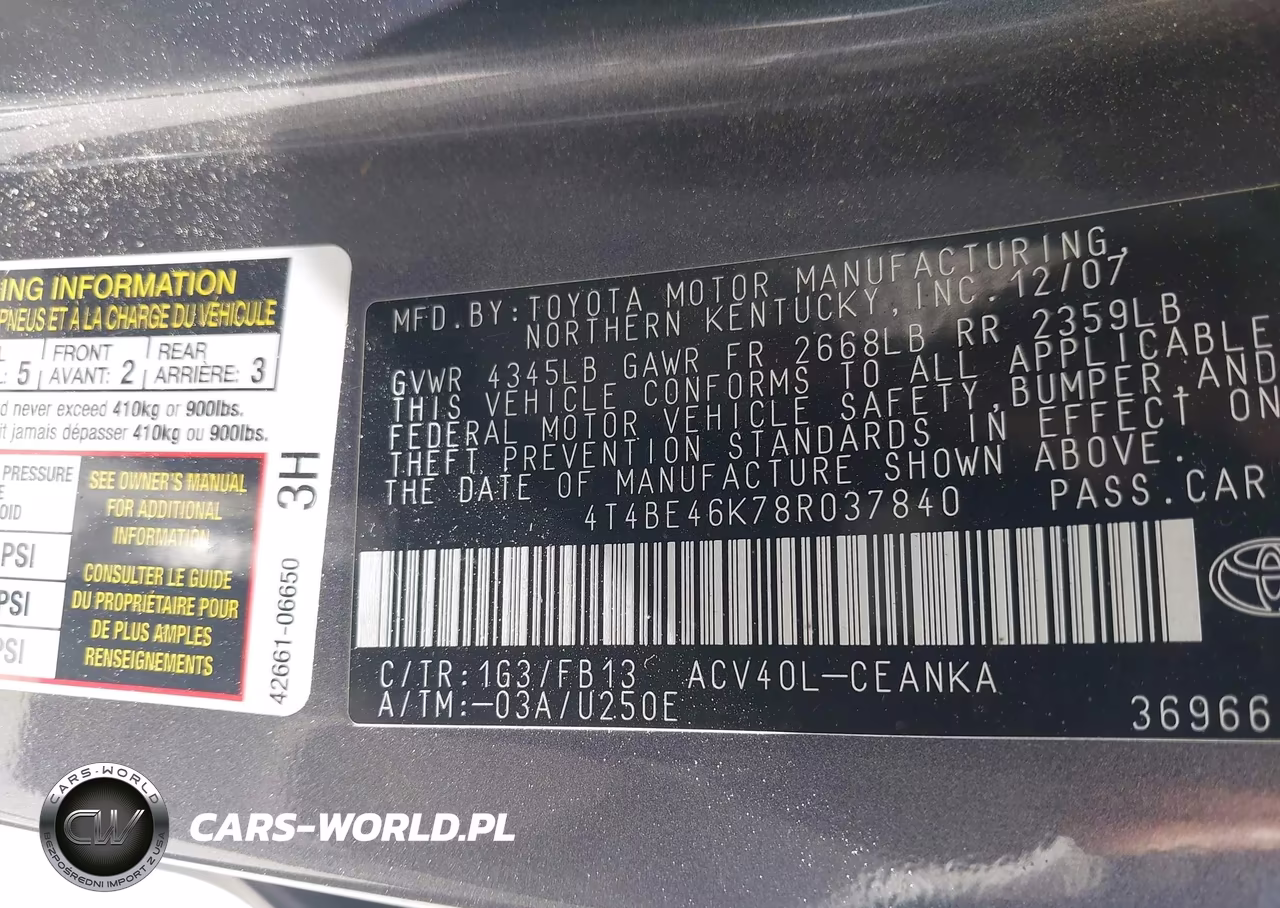 2008 Toyota Camry Le VIN:4T4BE46K78R037840 - 9