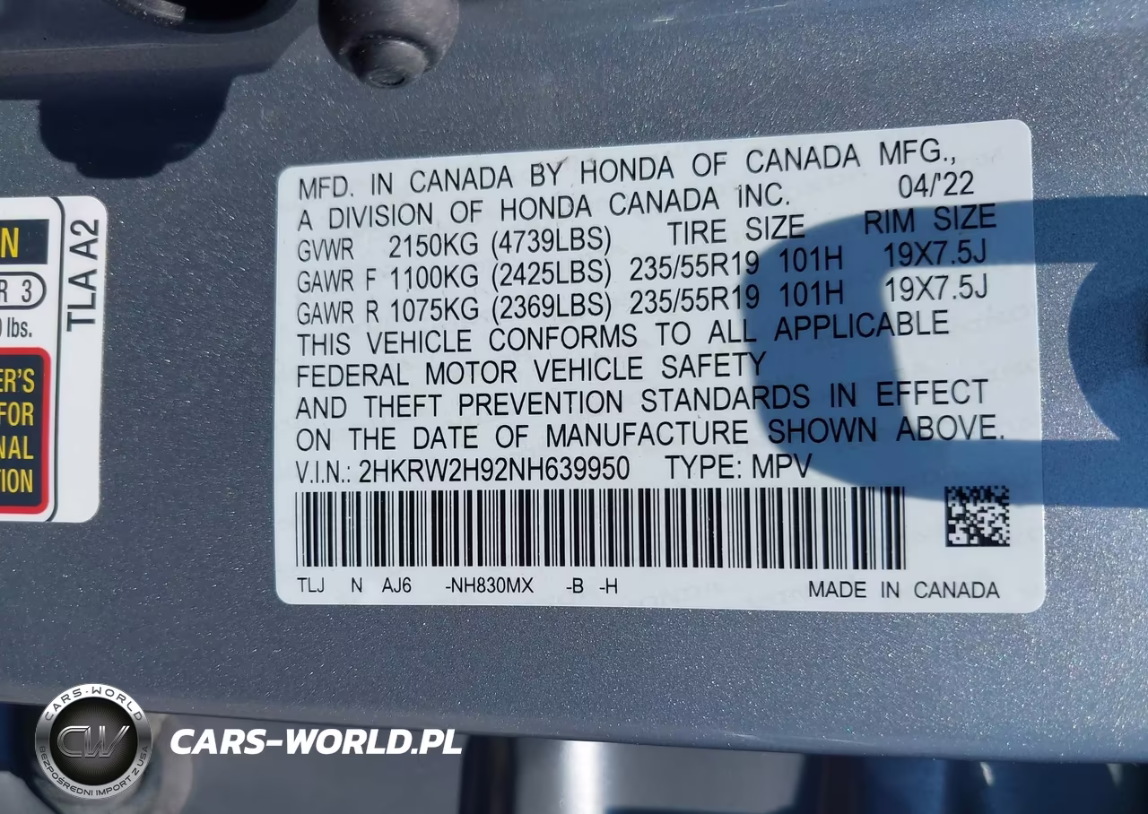 2022 Honda Cr-V Awd Touring VIN:2HKRW2H92NH639950 - 9