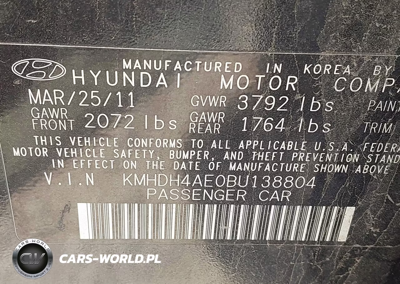 2011 Hyundai Elantra Limited (Ulsan Plant) VIN:KMHDH4AE0BU138804 - 9