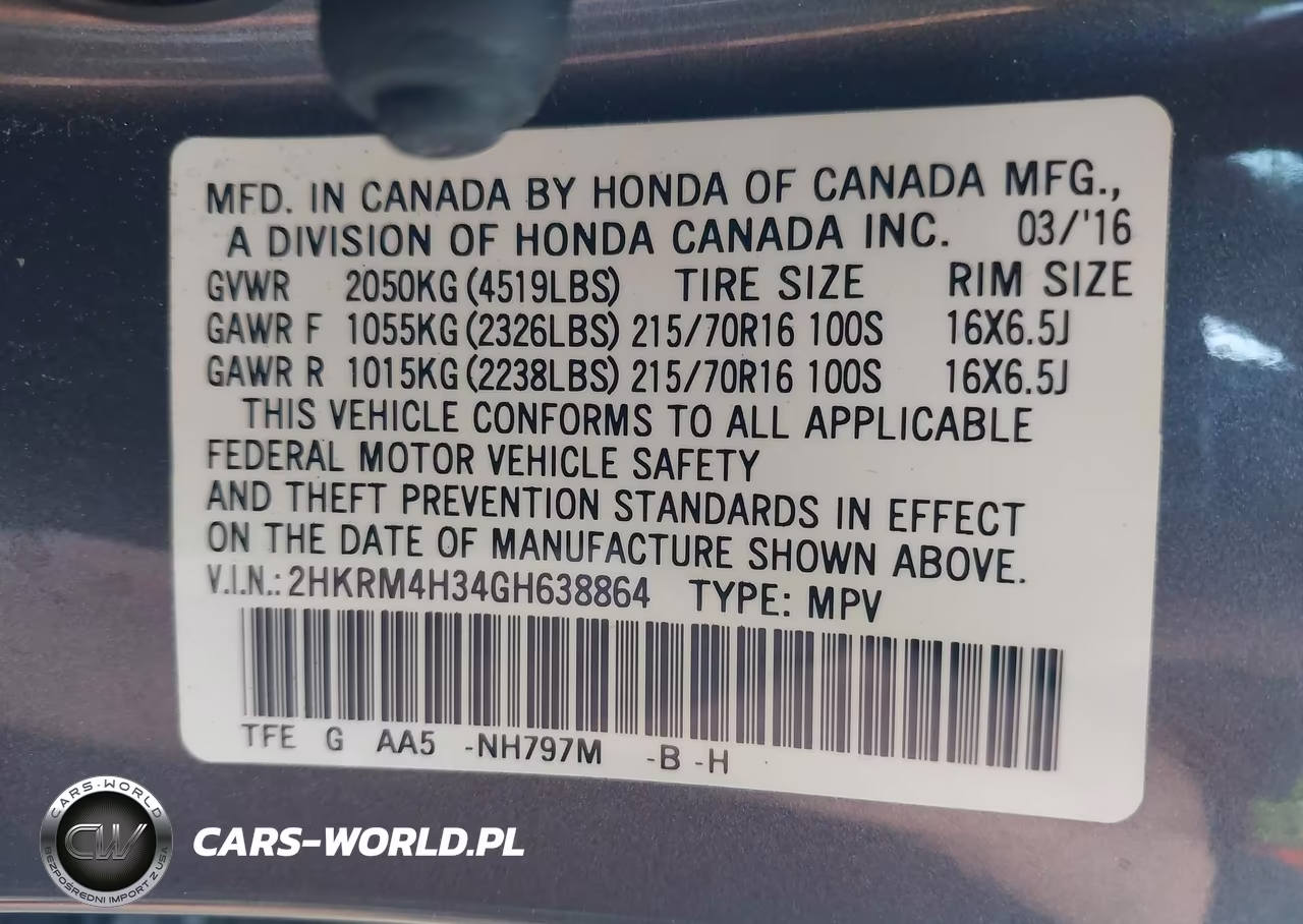 2016 Honda Cr-V Lx VIN:2HKRM4H34GH638864 - 9