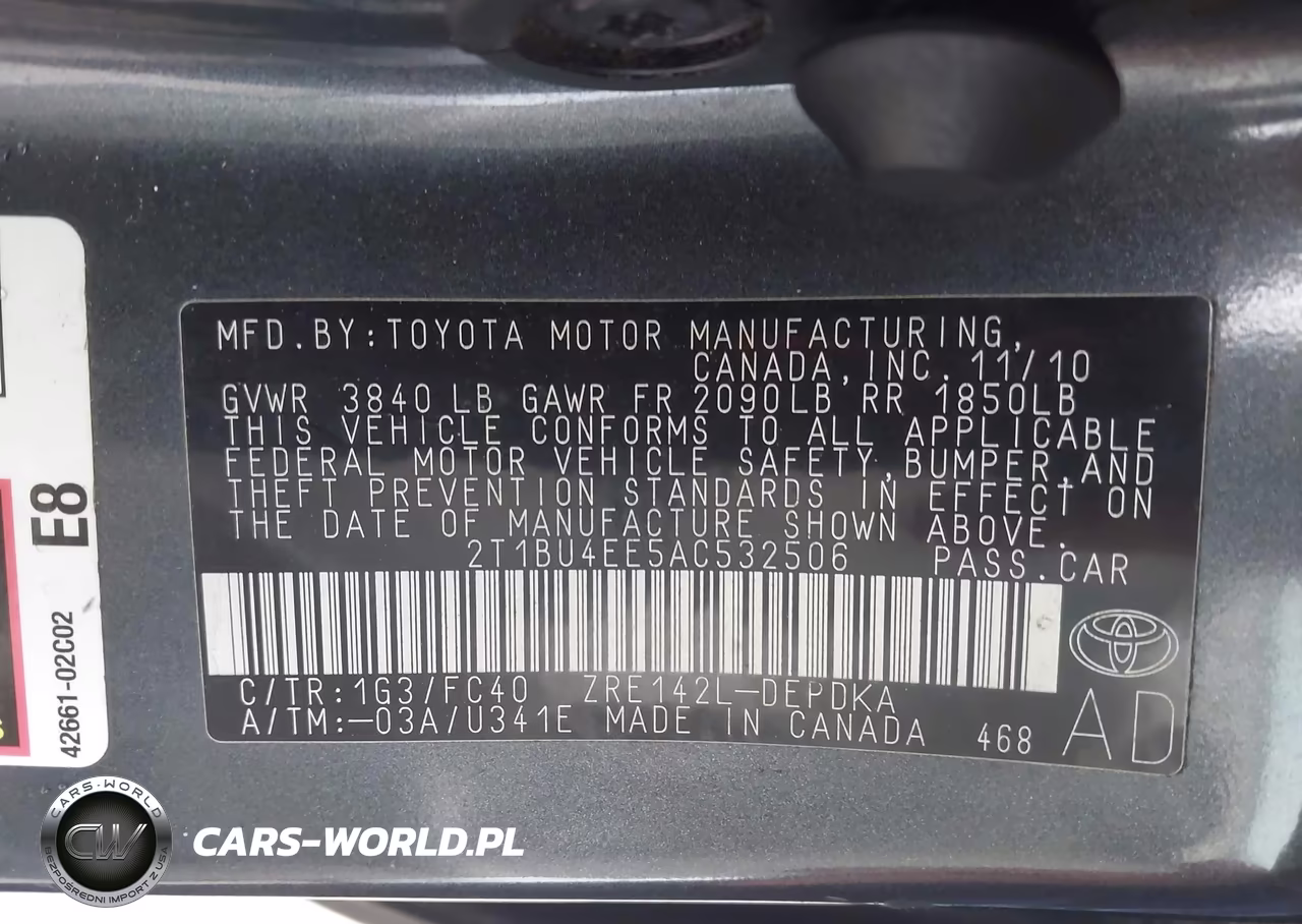 TOYOTA COROLLA BA VIN:2T1BU4EE5AC532506 - 9